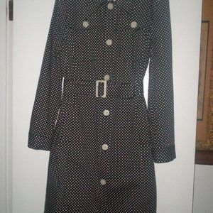 Womens Black & White Polka dot Trench Coat